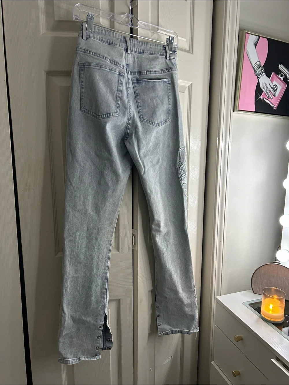 AKIRA Light Blue Washed Denim Jeans with White Label